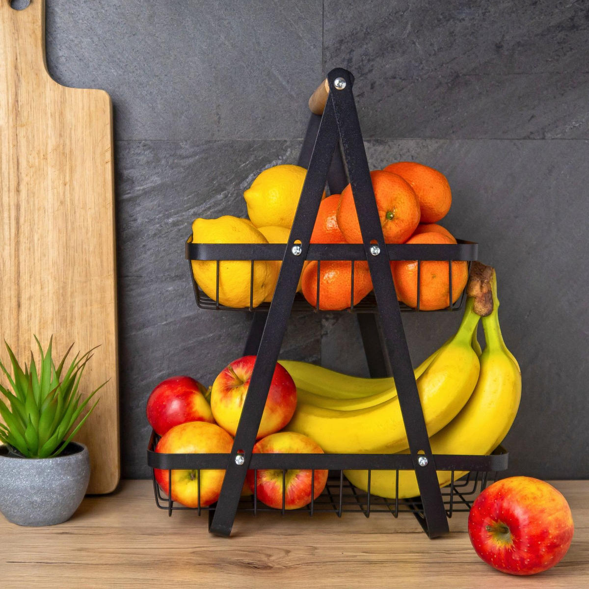 OBSTKORB Etagere 30/35 cm - Schwarz, Metall (6.4cm) - Intirilife