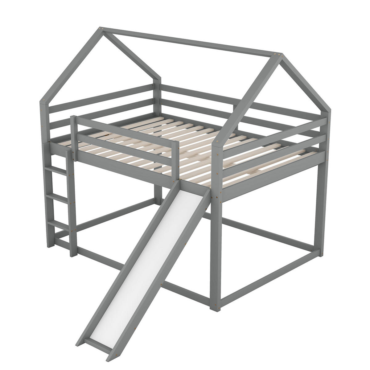 ETAGENBETT 140/200 cm Grau mit Rutsche und Leiter für Kinderzimmer - Grau, Holz (140/200cm) - OKWISH
