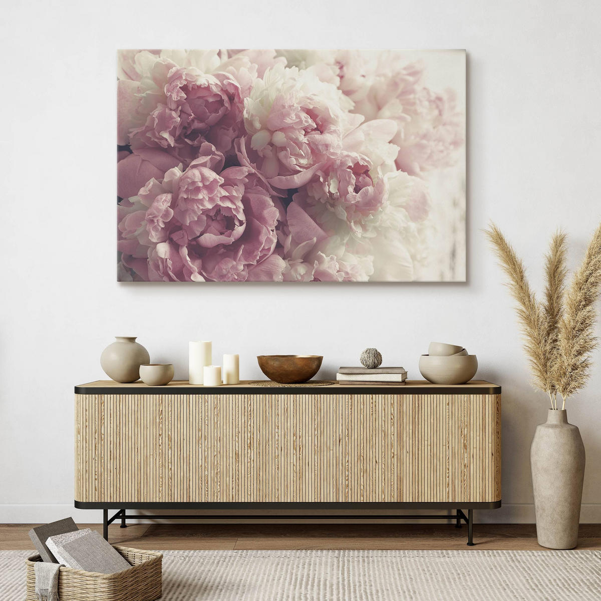 LEINWANDBILD Pfingstrosen Blumen 3D Pflanzen Natur 100x70 - Beige/Weiß, Textil (100/70cm) - Muralo
