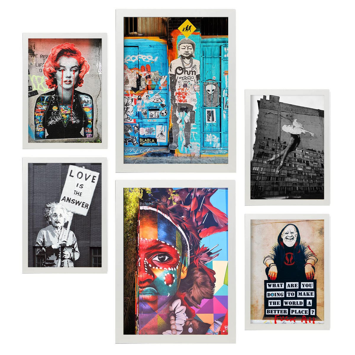 POSTER Set Mit 6 Graffiti A3 & A4 Weißer Rahmen - Weiß, Papier (29/3cm) - Nacnic