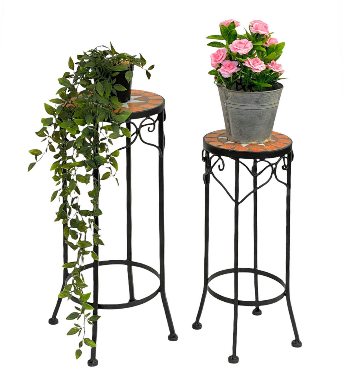 BLUMENHOCKER 2er Set Merano Rund 12011 - Schwarz, Metall (18/46/18cm) - DanDiBo
