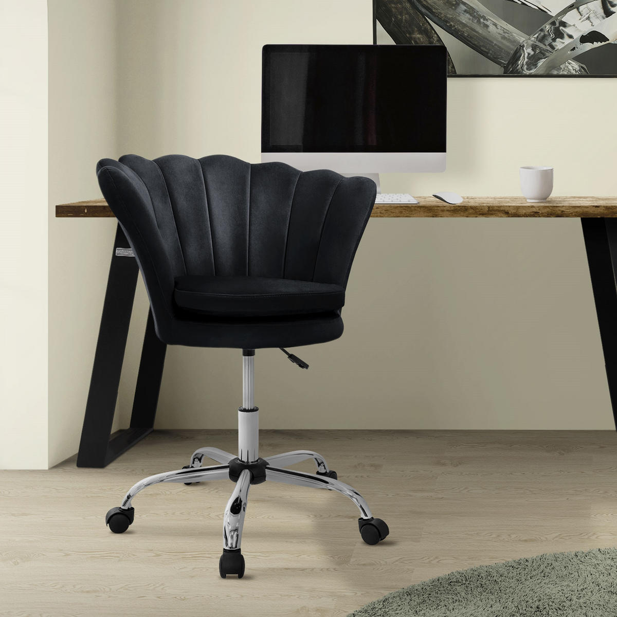 KANCELÁŘSKÁ ŽIDLE Samet Černá - černá, kov (68/90/68cm) - ML-DESIGN