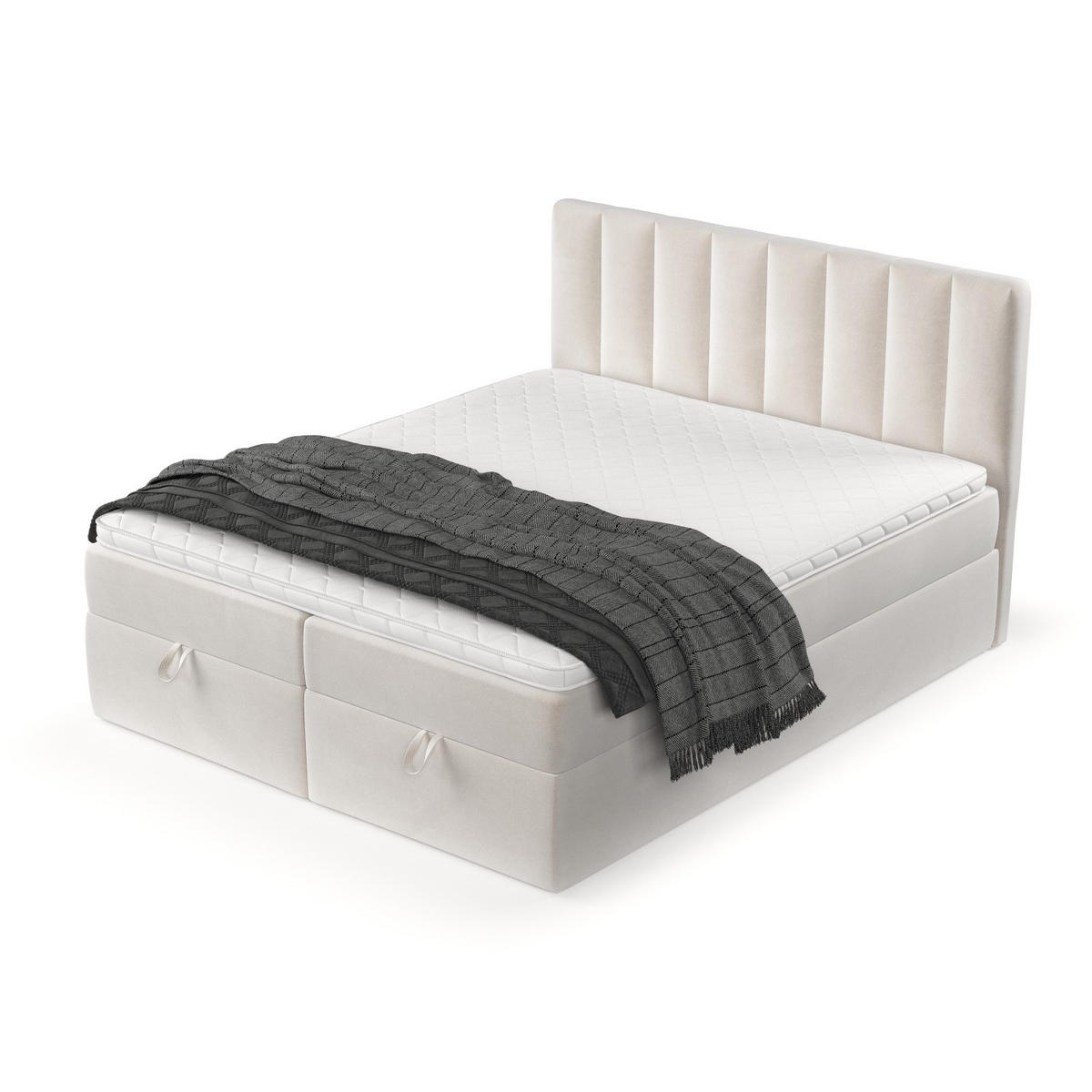 BOXBETT Lusso 200/200 cm Creme im Paros Stoff - Creme/Schwarz, Holz/Holzwerkstoff (200/200cm) - AltaBeds