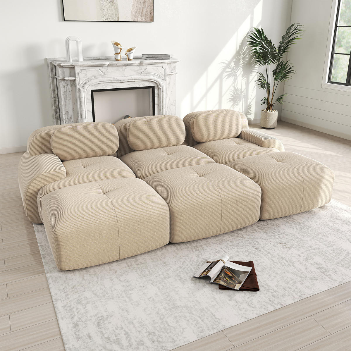 3-SITZER Sofa 298x178x75 cm aus Cordstoff rahmenlos modular, beige - Beige, Textil (178/75/298cm)