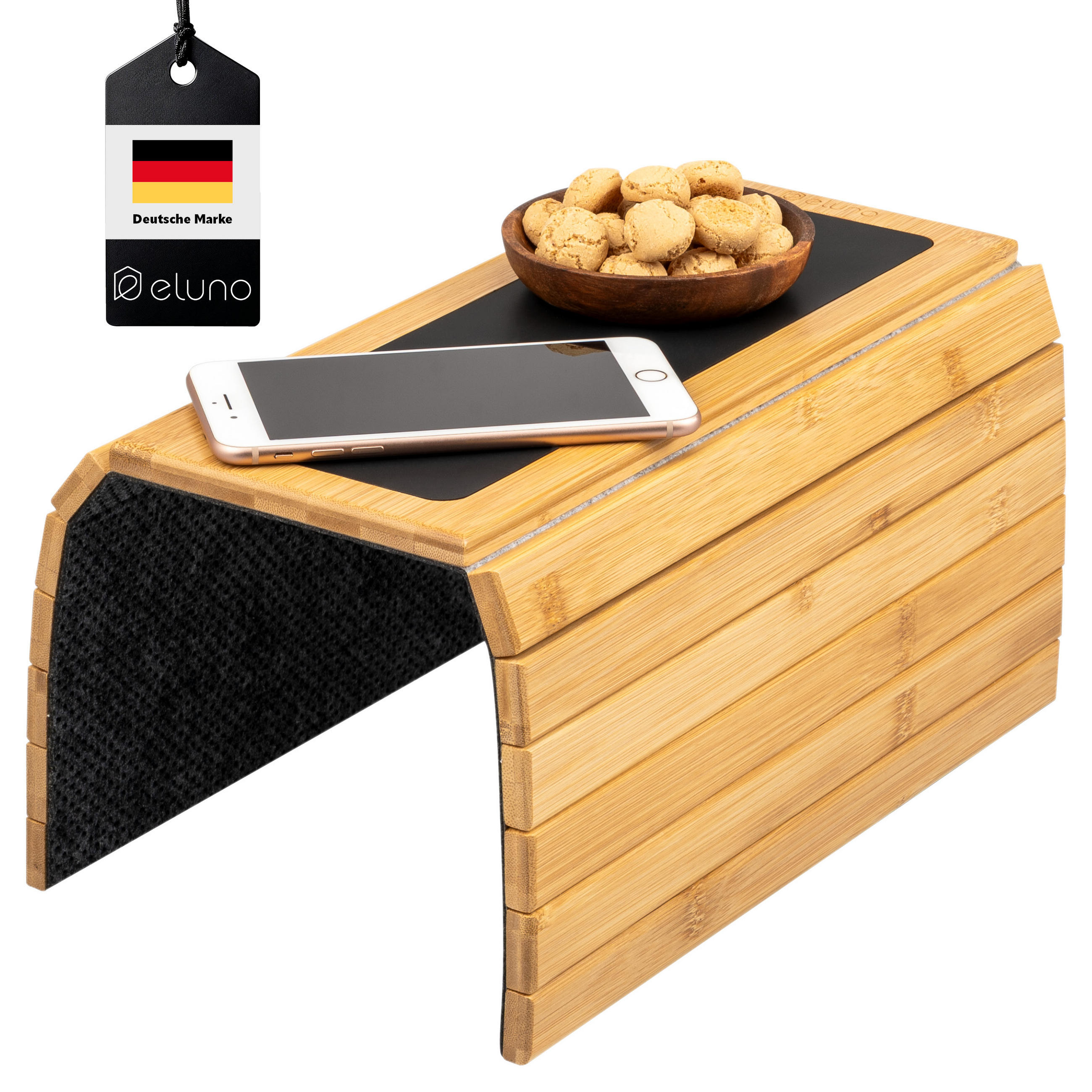 ARMLEHNEN-SOFATABLETT mit rutschfester Silikonablage, Bambus - Naturfarben, Naturmaterialien (47/1/34cm) - eluno