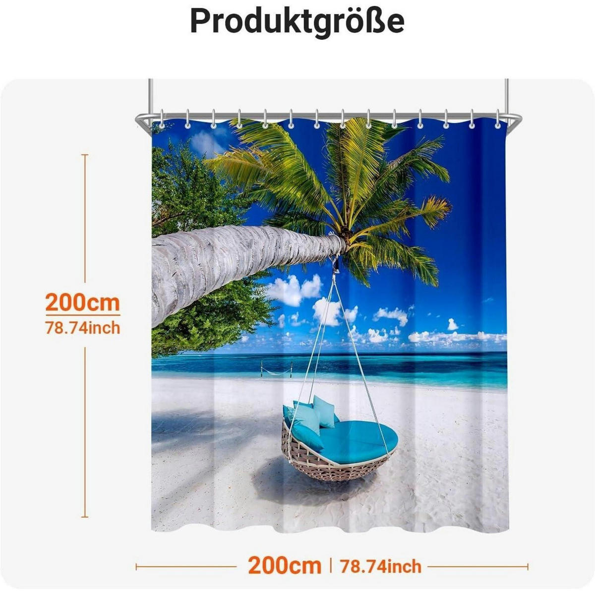 DUSCHVORHANG Strand 200 x 200 cm Textil Wasserabweisend Waschbar - Multicolor, Textil (200/200cm)
