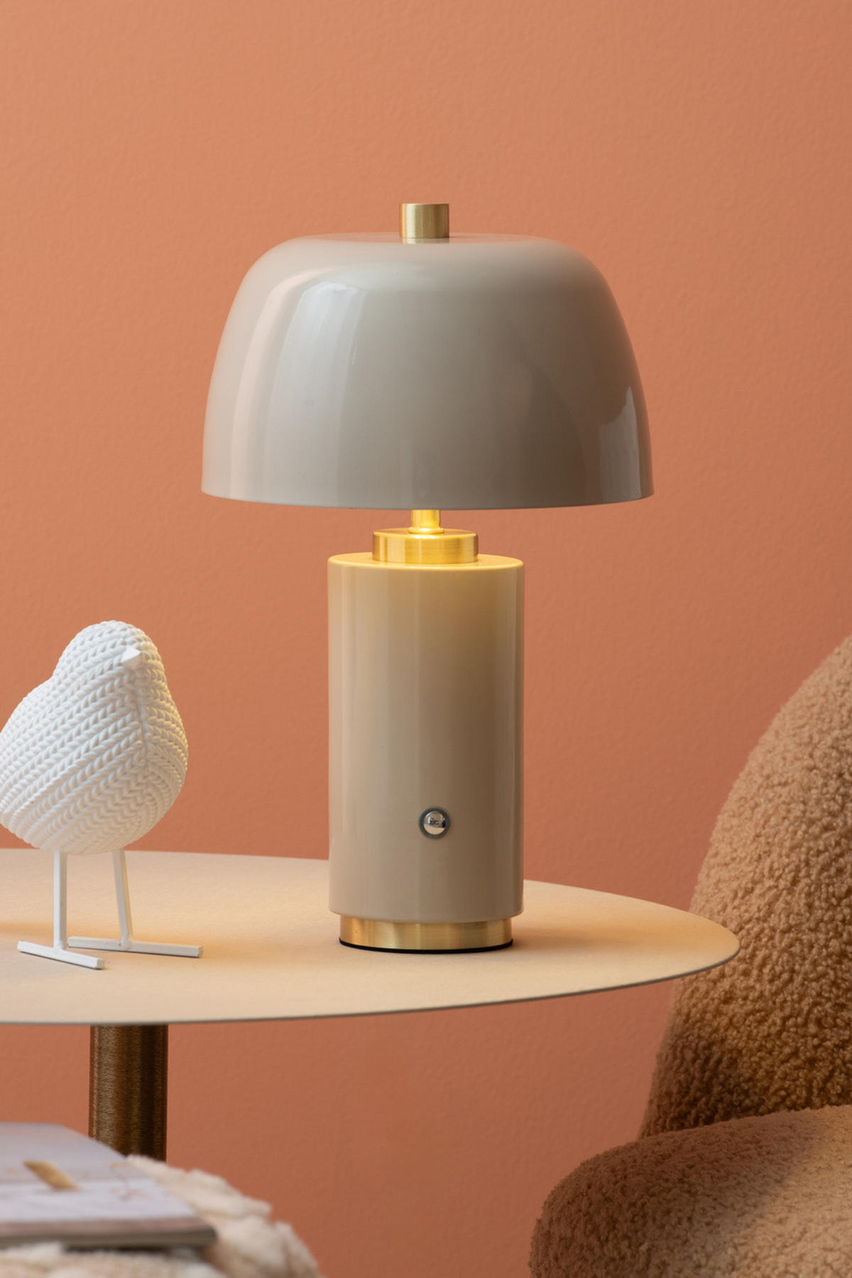 TISCHLAMPE Freya Ø 18 cm kabellos - Beige, Metall (18/18/30cm) - Leitmotiv