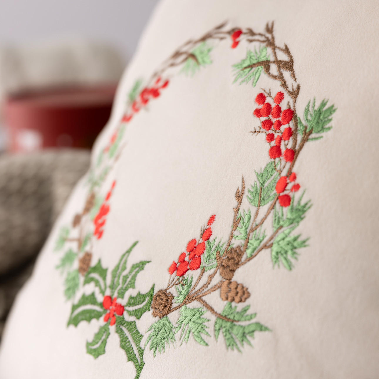 KISSENHÜLLE Winter Wreath 43x43 cm - Beige, Textil (43/1cm) - Dekoria