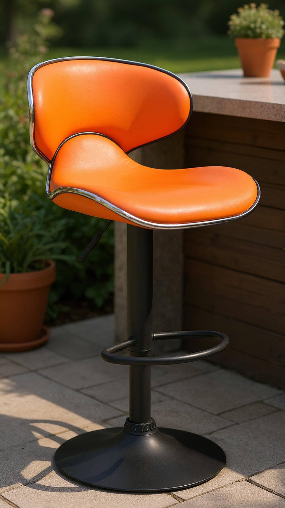 BARHOCKER 2er Set Las-Mallorcas Kunstleder schwarz orange - Schwarz/Orange, Kunststoff/Metall (46/108/49cm) - TPFLiving
