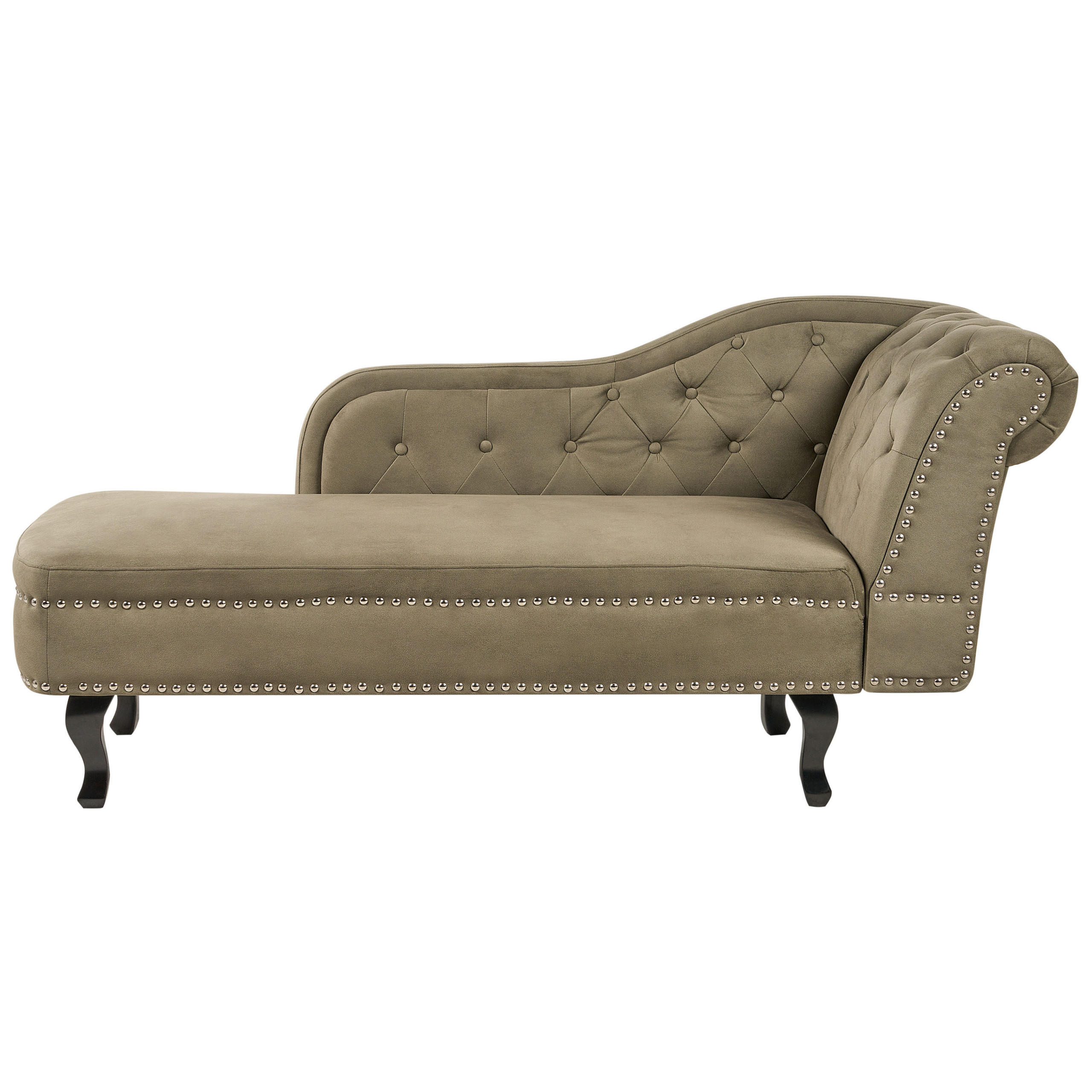CHAISELONGUE Samtstoff olivgrün rechtsseitig Nimes - Schwarz/Grün, Textil (169/79/65cm) - Beliani