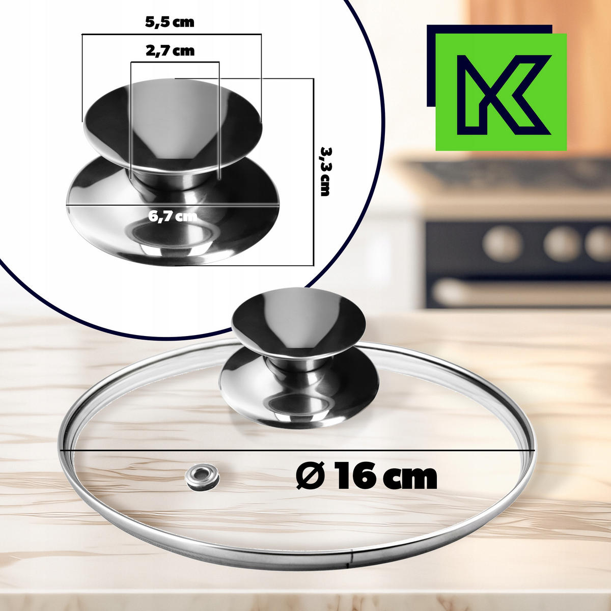 DECKEL mit Metall Griff, 16 cm - Transparent, Glas/Metall (16cm) - KADAX