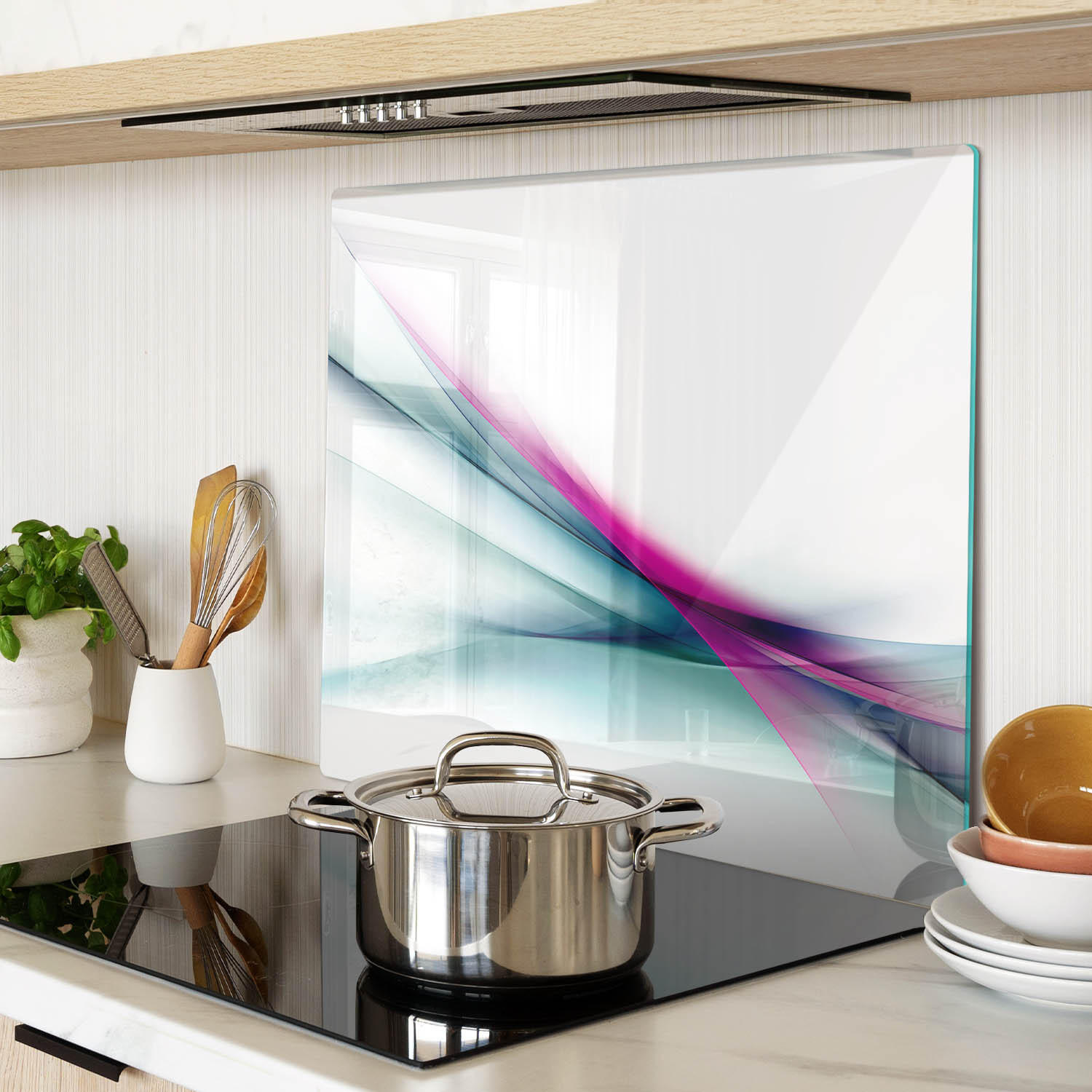 GLASPLATTE 60x52 cm Wellenabstraktion - Multicolor, Glas (60/0.4/52cm) - TULUP