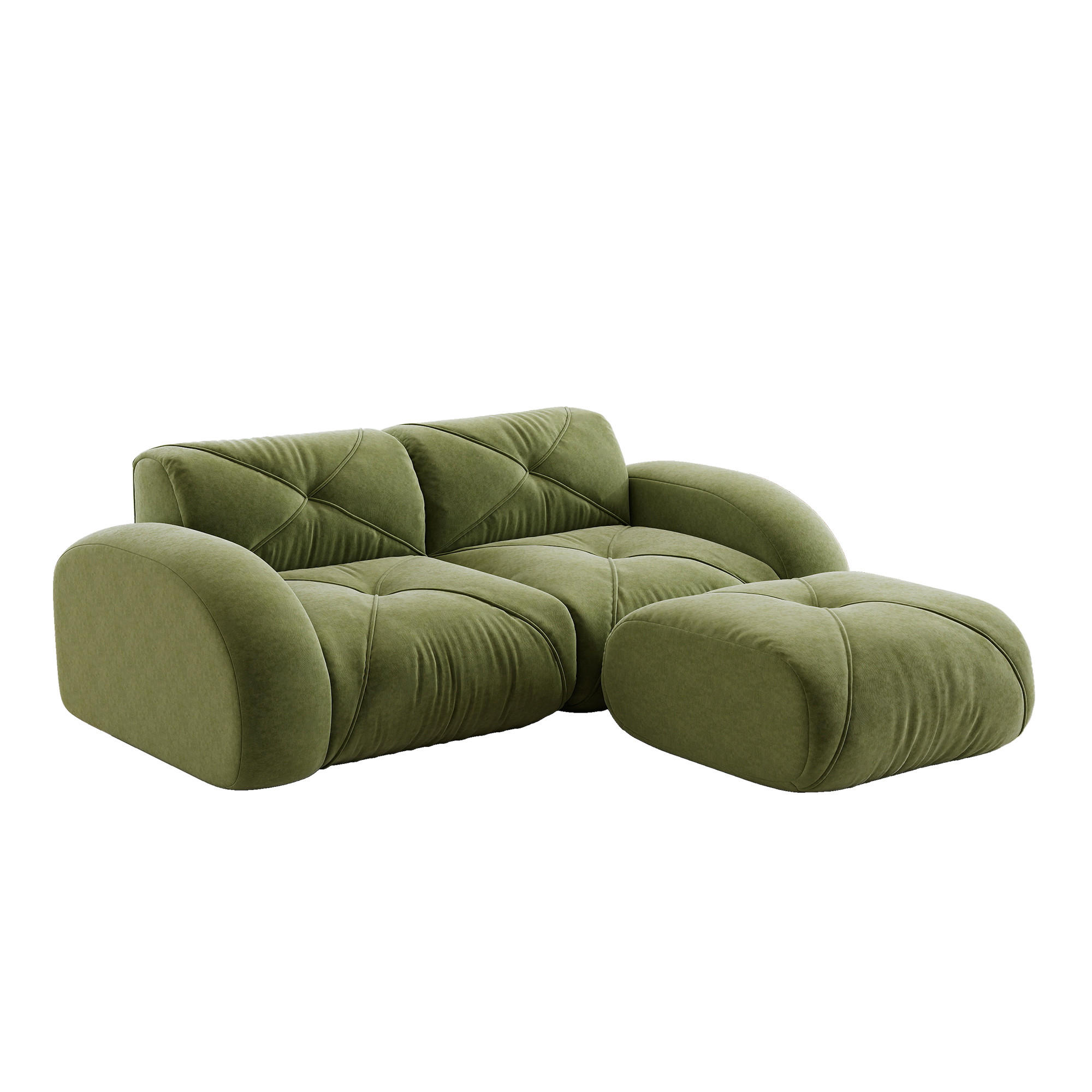 ECKSOFA 204×171×76 cm aus Chenille rahmenlos modular mit Hockern, grün - Grün, Textil (171/204cm) - Luhomfu