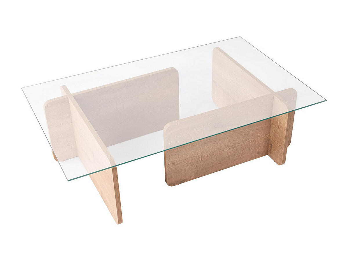 COUCHTISCH - Sicherheitsglas - Holzfarben hell & Transparent - AZRA - Transparent/Braun, Holz (105/65/30cm) - Vente-Unique
