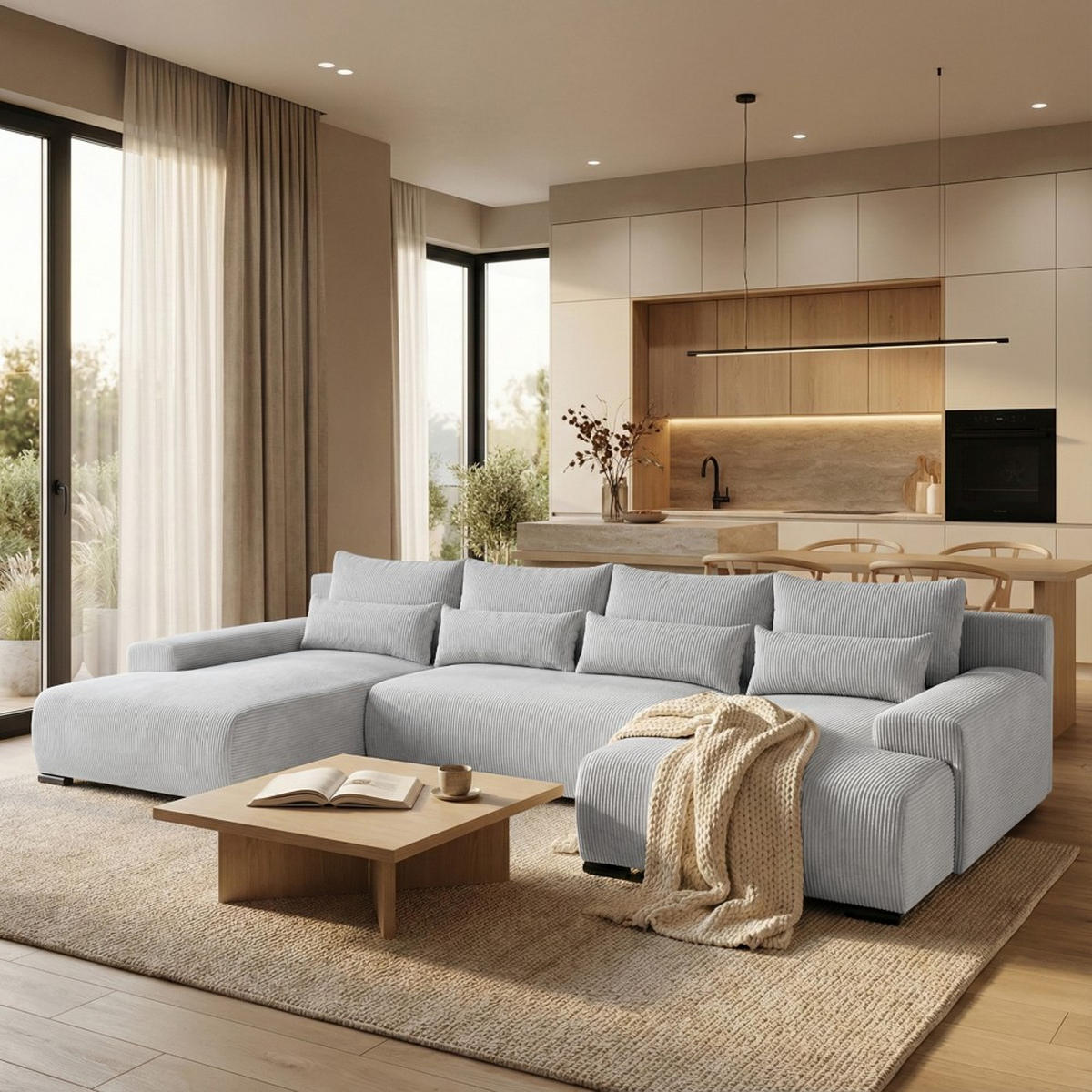 WOHNLANDSCHAFT Benny U hellgrau - Hellgrau/Schwarz, Textil/Metall (350/85/186cm) - Beautysofa