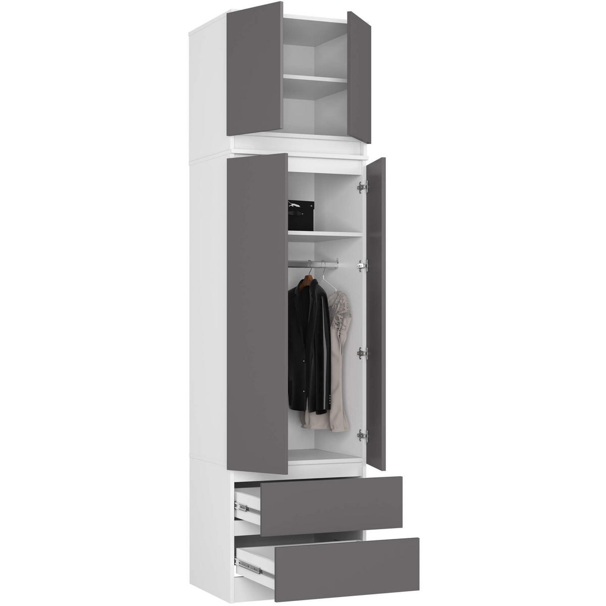 KLEIDERSCHRANK Weiß, Graphit Grau 234/60/51 - Weiß, Holzwerkstoff (60/234/51cm) - RAUMHIRSCH FURNITURE