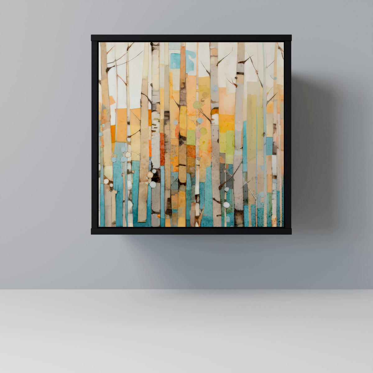 SIDEBOARD BIRCH KALEIDOSCOPE, Schwarz, 57,5x42x72,5 cm, Schwarze Metallfüße - Multicolor/Schwarz, Holzwerkstoff/Metall (57.5/72.5/42cm) - SpaceRebels