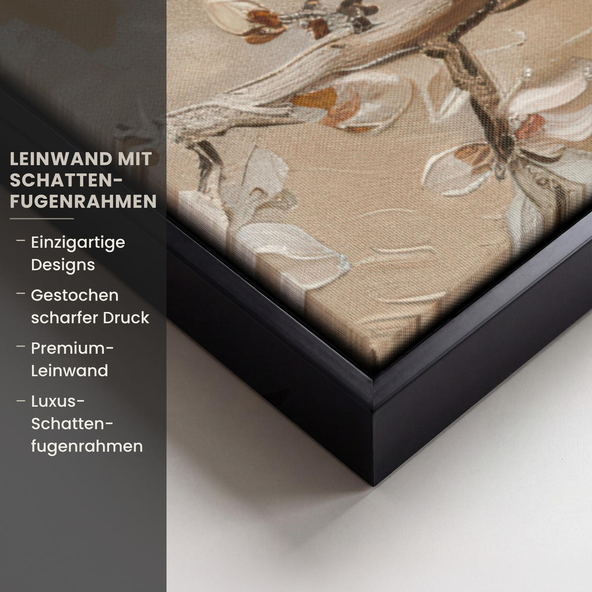 LEINWAND Bilder mit Rahmen - Blumen - Modern - Beige - Weiß - Blüte - 40x60 - Beige, Textil (40/60cm) - MuchoWow