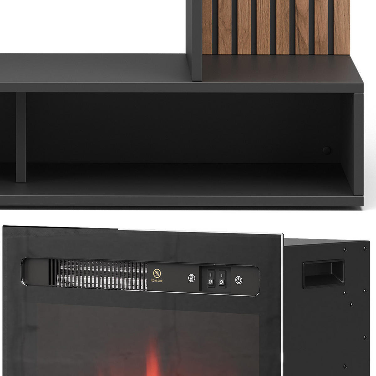 ELEKTROKAMIN Lynea Schwarz 100 cm mit realistischem Flammeneffekt und Heizung 1800W - Schwarz, Holzwerkstoff (100/80/25cm) - Vicco