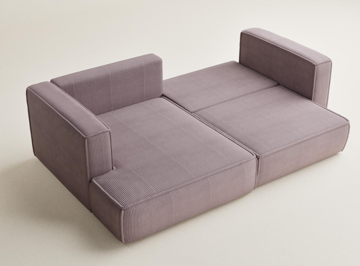 ECKSOFA MIT SCHLAFFUNKTION Velto Lila Samtstoff - Flieder/Schwarz, Holz/Holzwerkstoff (152/250cm) - Maison de Reve