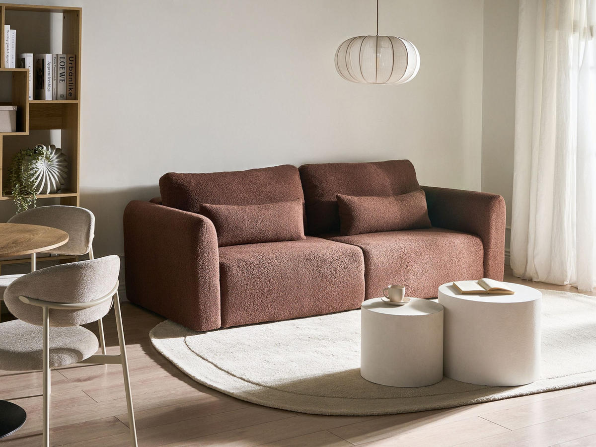 CANAPEA EXTENSIBILĂ cu 3 locuri bouclé maro cu spațiu de depozitare Vaxholm - maro, material textil (232/86/87cm) - Beliani