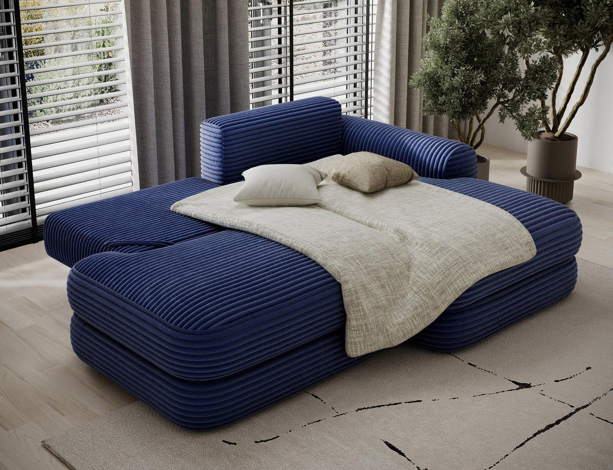 ECKSOFA RIPELI L-Form mit Schlaffunktion & Bettkasten – Modernes 3-Sitzer Sofa, Wellenfederung, 217 × 175 cm - Schwarz/Dunkelblau, Kunststoff (175/217cm) - Wohnideebilder