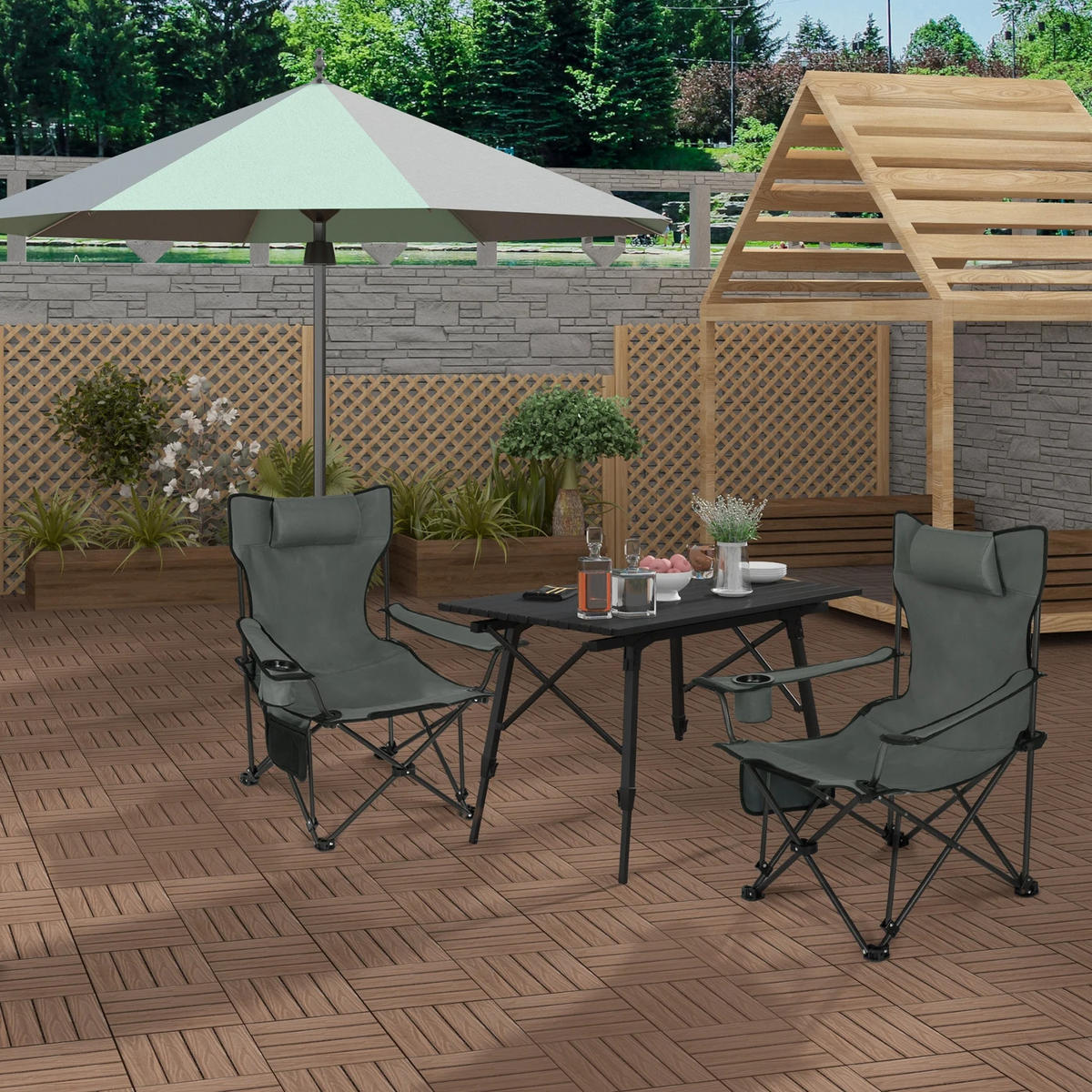 GARTENLIEGE Klappbar Grau mit Kopfstütze, Getränkehalter & Aufbewahrungstasche - Grau, Textil/Metall (58.5/83cm) - Kaket