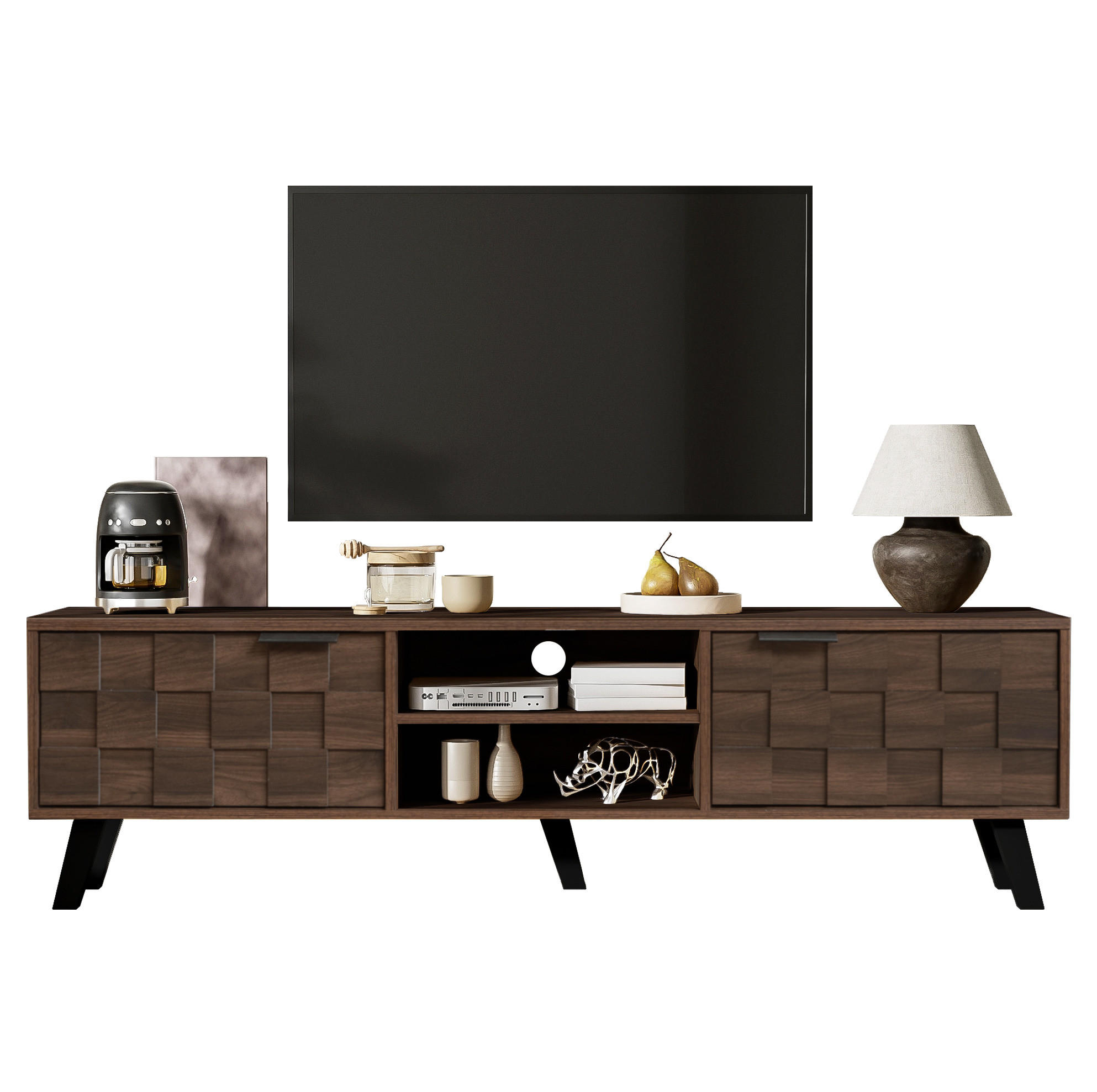 LOWBOARD 160.5/35.5/45 cm Holzfarbe aus Spanplatte mit 2 Türen und 2 offenen Fächern - Braun, Holzwerkstoff (35.5/45/160.5cm) - OKMYHOME