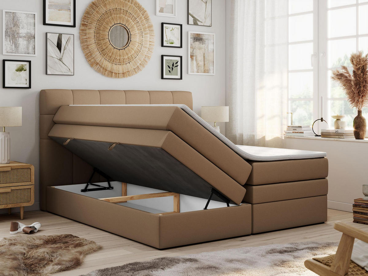 BOXSPRINGBETT LUKA KING 120/200 Braun Kunstleder - H3 - Braun, Holz/Textil (120/200cm) - MKS