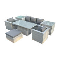 GARTENMÖBEL SET mit höhenverstellbarer Tisch Polyrattan Helles Grau 7-teilige - Hellgrau, Metall - Fimous