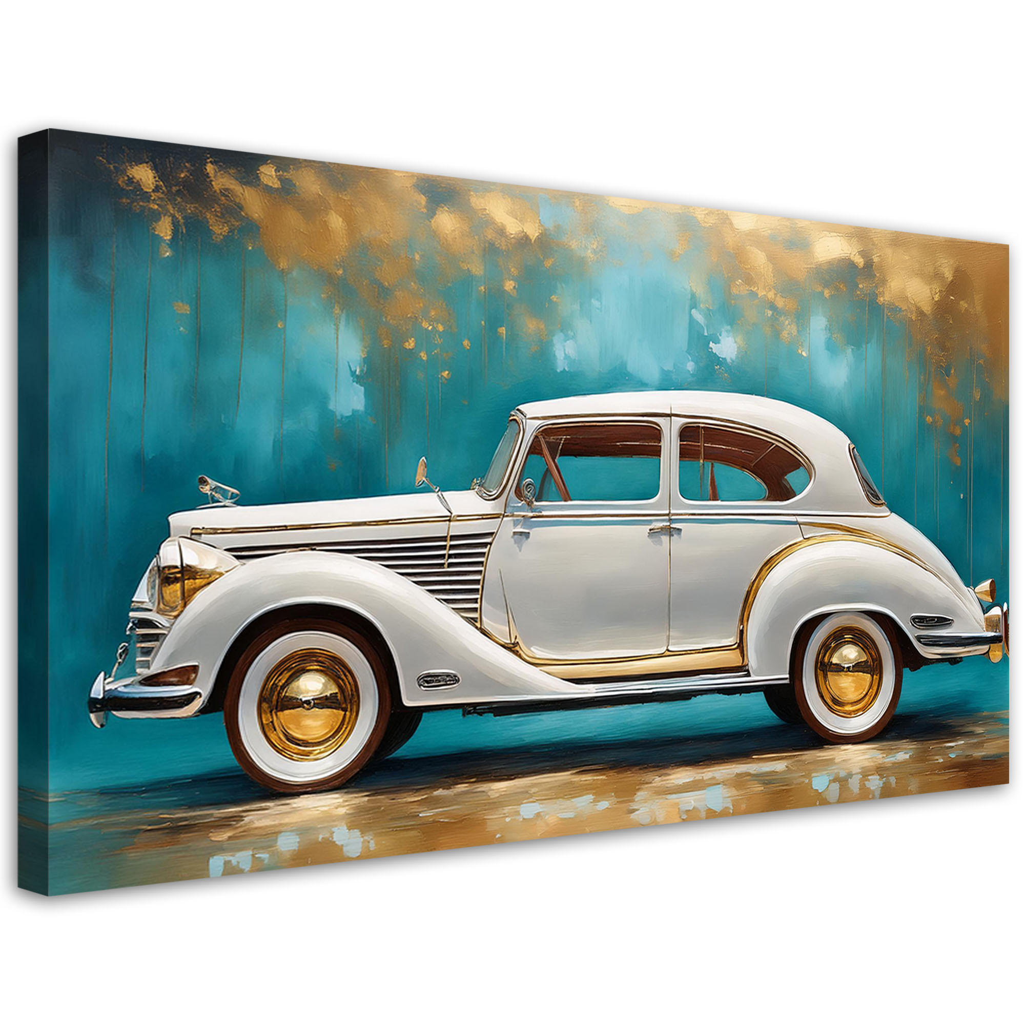 WANDBILD vintage retro auto türkis hintergrund - Türkis, Textil (120/60cm) - Feeby