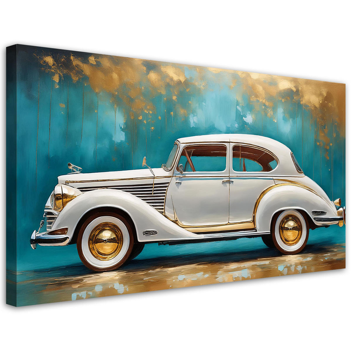 WANDBILD vintage retro auto türkis hintergrund - Türkis, Textil (100/50cm) - Feeby