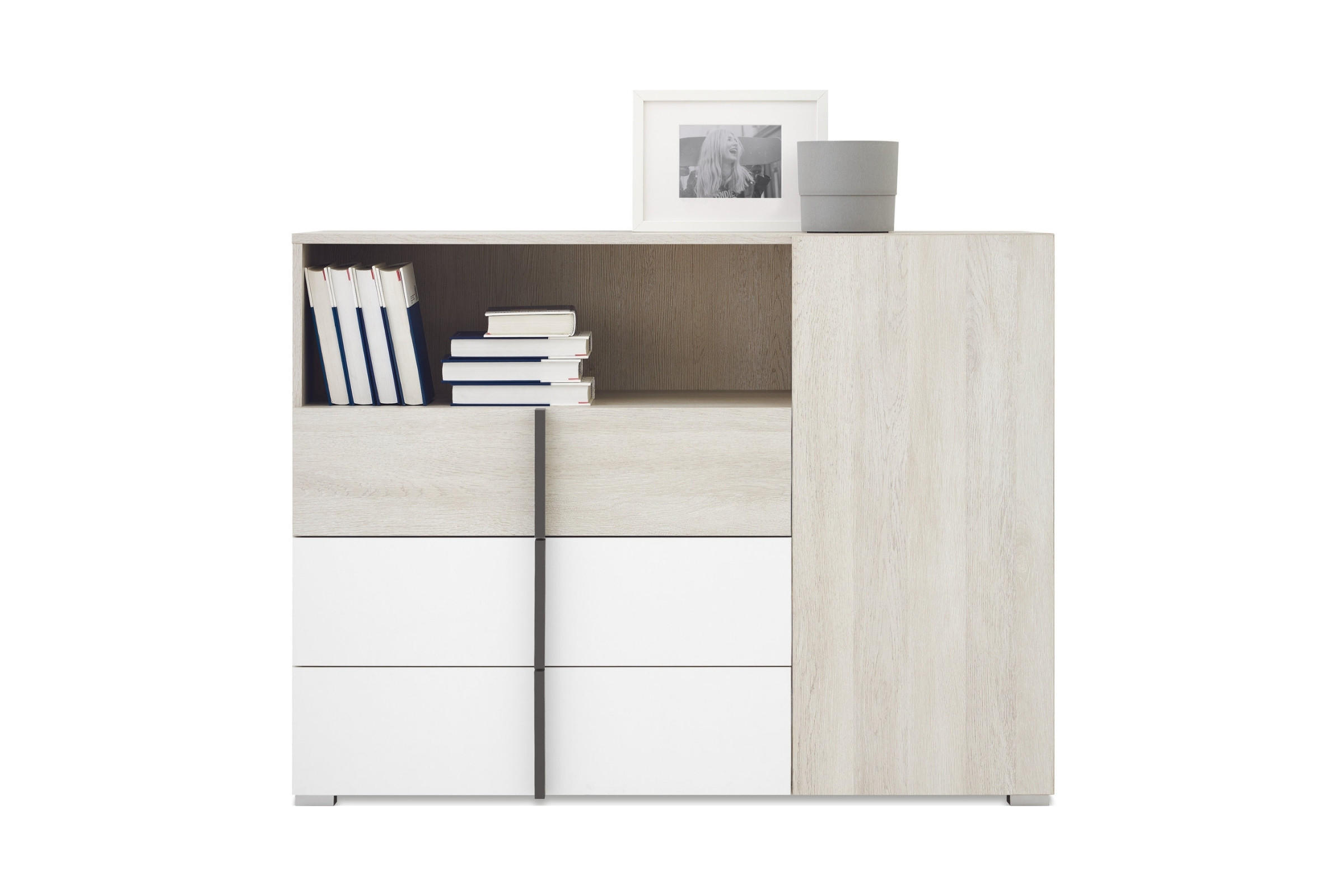KINDERKOMMODE REMI 09 120 cm breit in Eichenweiß / Weiß Matt / Anthrazit - Eichefarben/Anthrazit, Holzwerkstoff (120/90/43cm) - Deine Möbel 24