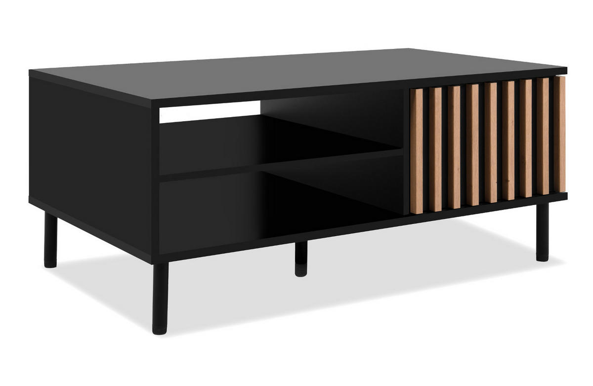 COUCHTISCH schwarz, Eiche 110 cm, Wohnzimmertisch mit Stauraum - Schwarz/Eiche Artisan, Holzwerkstoff/Metall (67/110.5/47cm) - Furn.Design