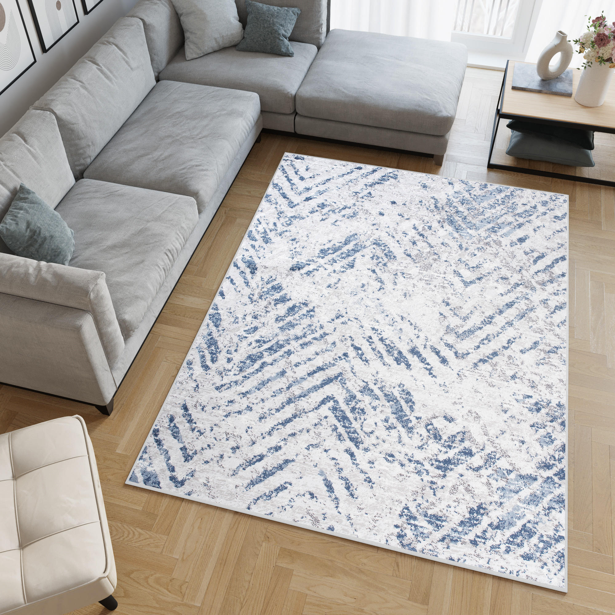 TEPPICH SKY Blau Grau 120/170 cm - Blau, Textil (120/170cm) - Tapiso