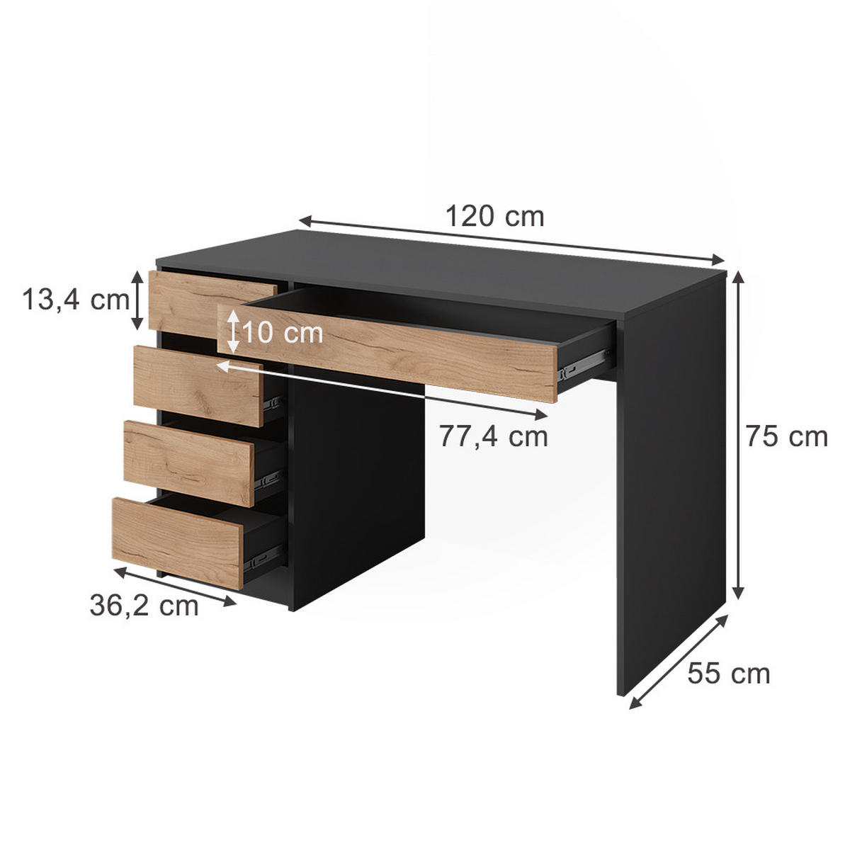 STŮL Sherry Antracit/zlatý dub - antracitová, kompozitní dřevo (120/55/75cm) - Vicco