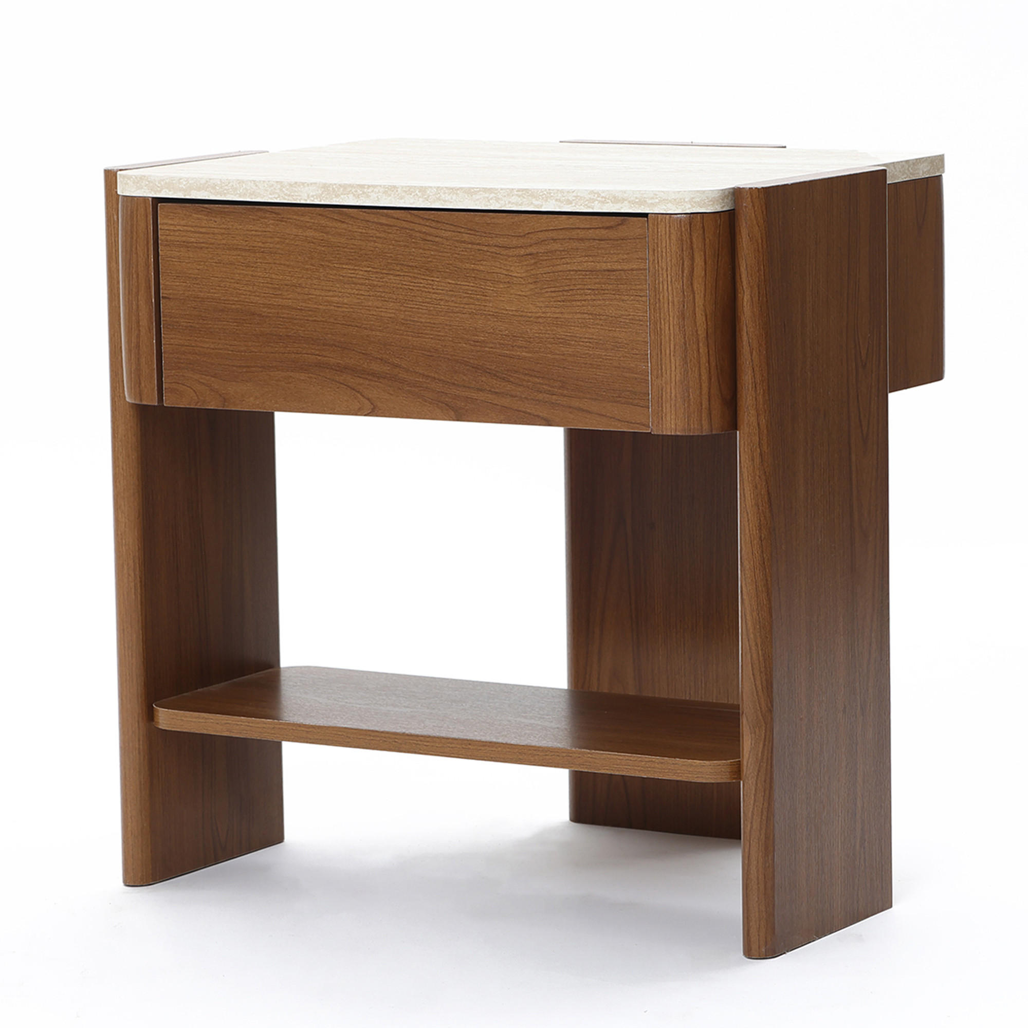 NACHTTISCH Modern mit Marmoroptik, Braun, MDF | B55 x T40 x H53 cm - Braun, Holz (55/53/40cm) - Hometopia