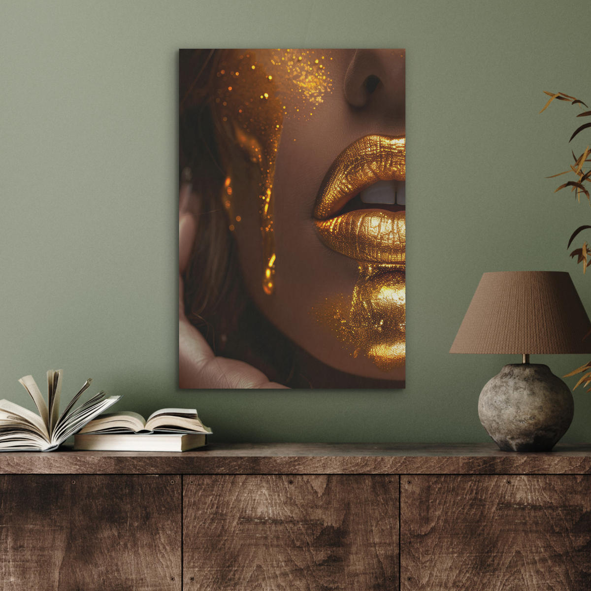 AKUSTIKBILD Frau - Gold - Luxus - Porträt Kunstdruck Schlafzimmer 50x70 cm - Goldfarben, Kunststoff (50/70/0.9cm) - MuchoWow