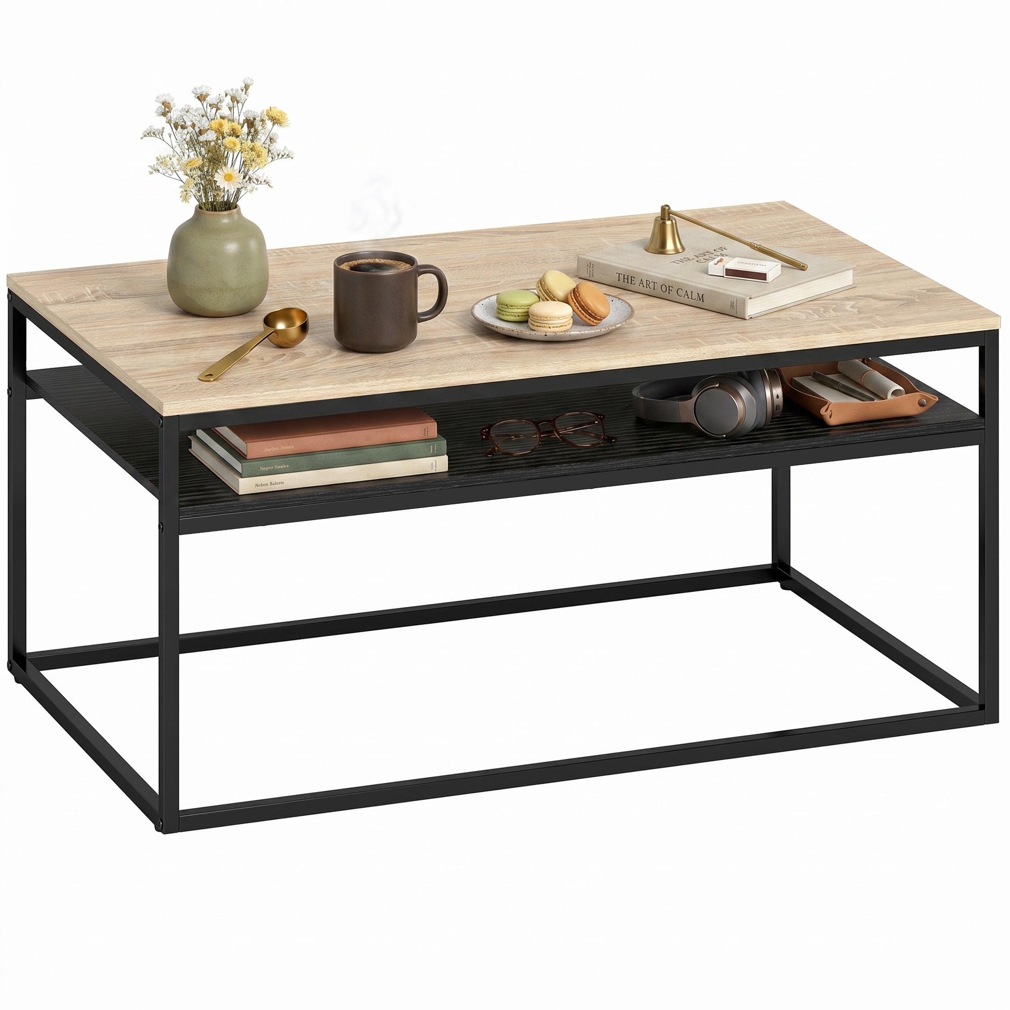 COUCHTISCH Eichefarben und Schwarz 100/59/47 cm - Eichefarben, Holzwerkstoff (59.8/100/47cm) - PANGIVO