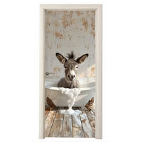 FOTOTAPETE Tür - Esel - Tier - Vintage - Badewanne 80x205 cm - Eukalyptusholzfarben, Kunststoff (80/0.1cm) - MuchoWow