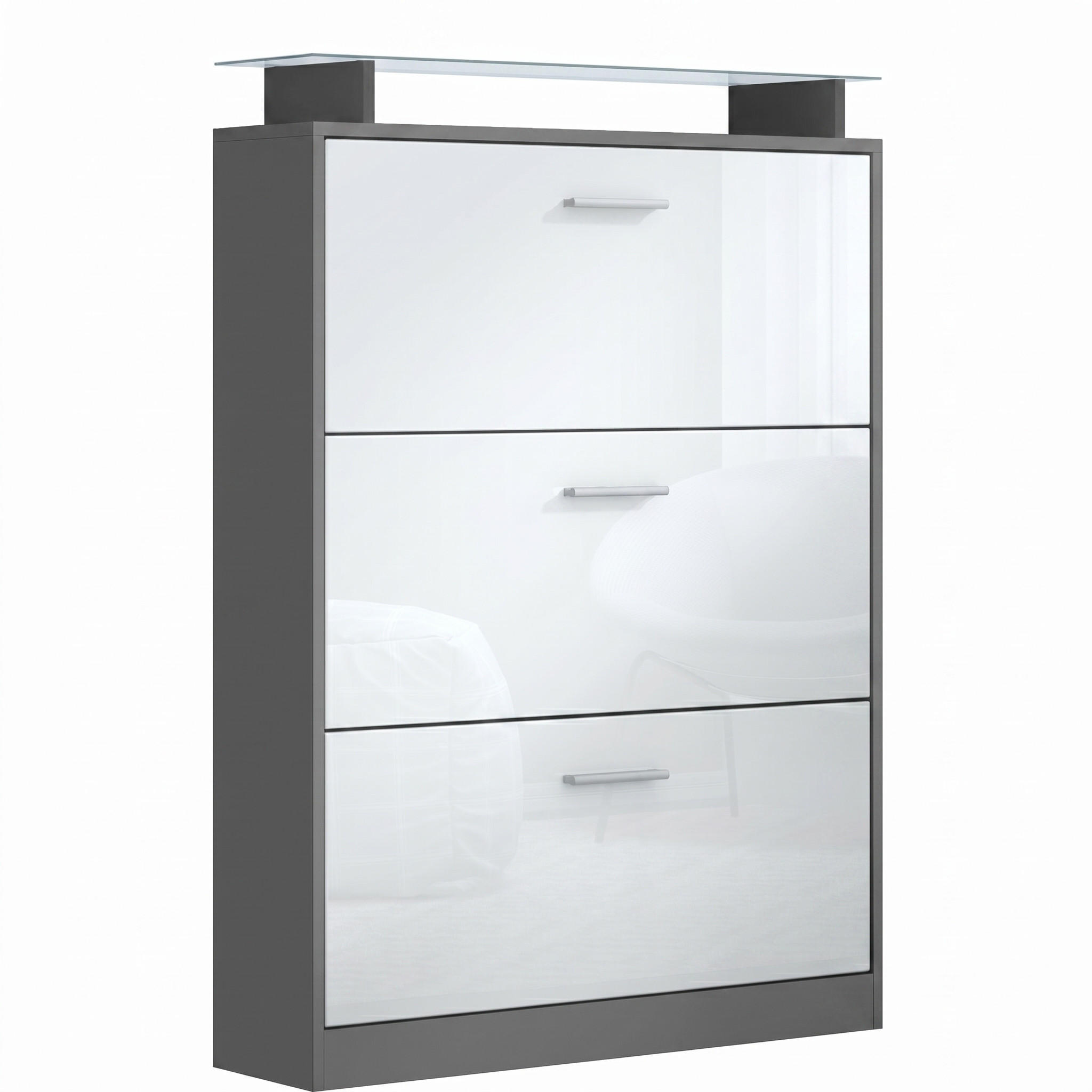 SCHUHSCHRANK Lavia Front in Weiß Hochglanz - Weiß Hochglanz, Holzwerkstoff (89/128/23cm) - Vladon