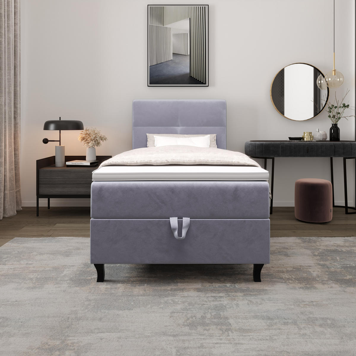 BOXBETT LIMBA mit Matratze H3 und Topper 80x200 Monolith 70 - Hellblau, Holz/Textil (80/200cm) - Bedante