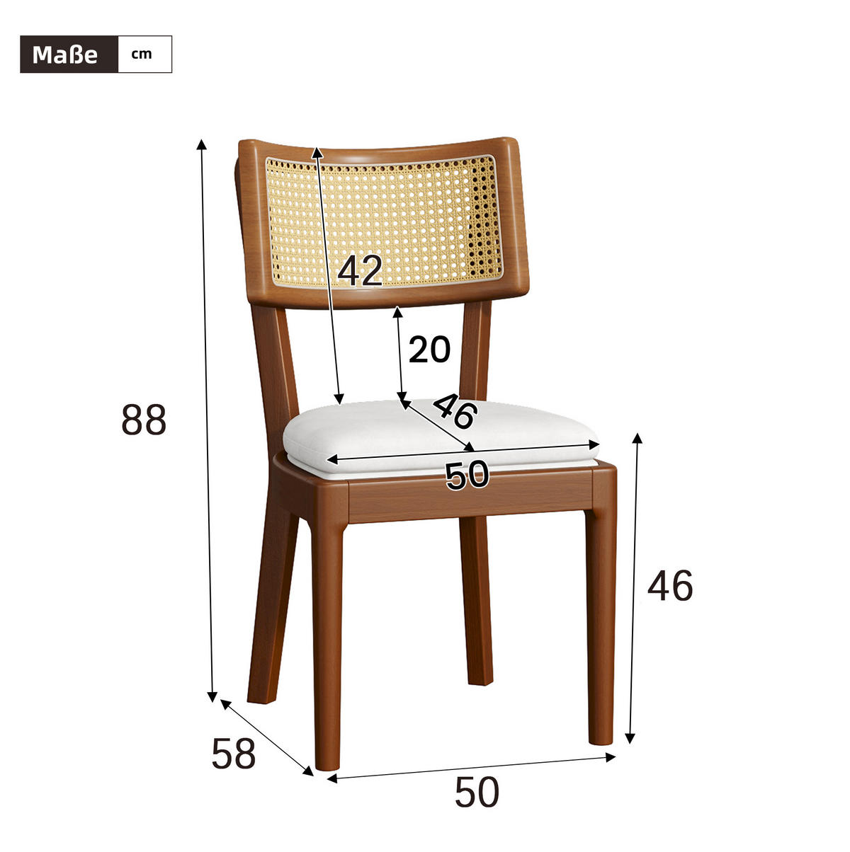 ESSZIMMERSTUHL 4er-Set mit Rattan-Rückenlehne Massivholz Walnut - Braun, Holz (58/88/50.1cm) - Meubliv