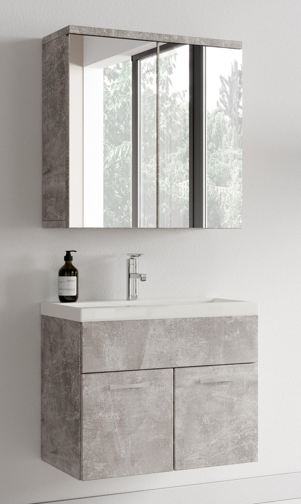 BADMÖBEL-SET Montreal 3 Teile Beton Grau - 60 x 35 x 51 cm - Grau, Holz (60/53/35cm) - Badplaats