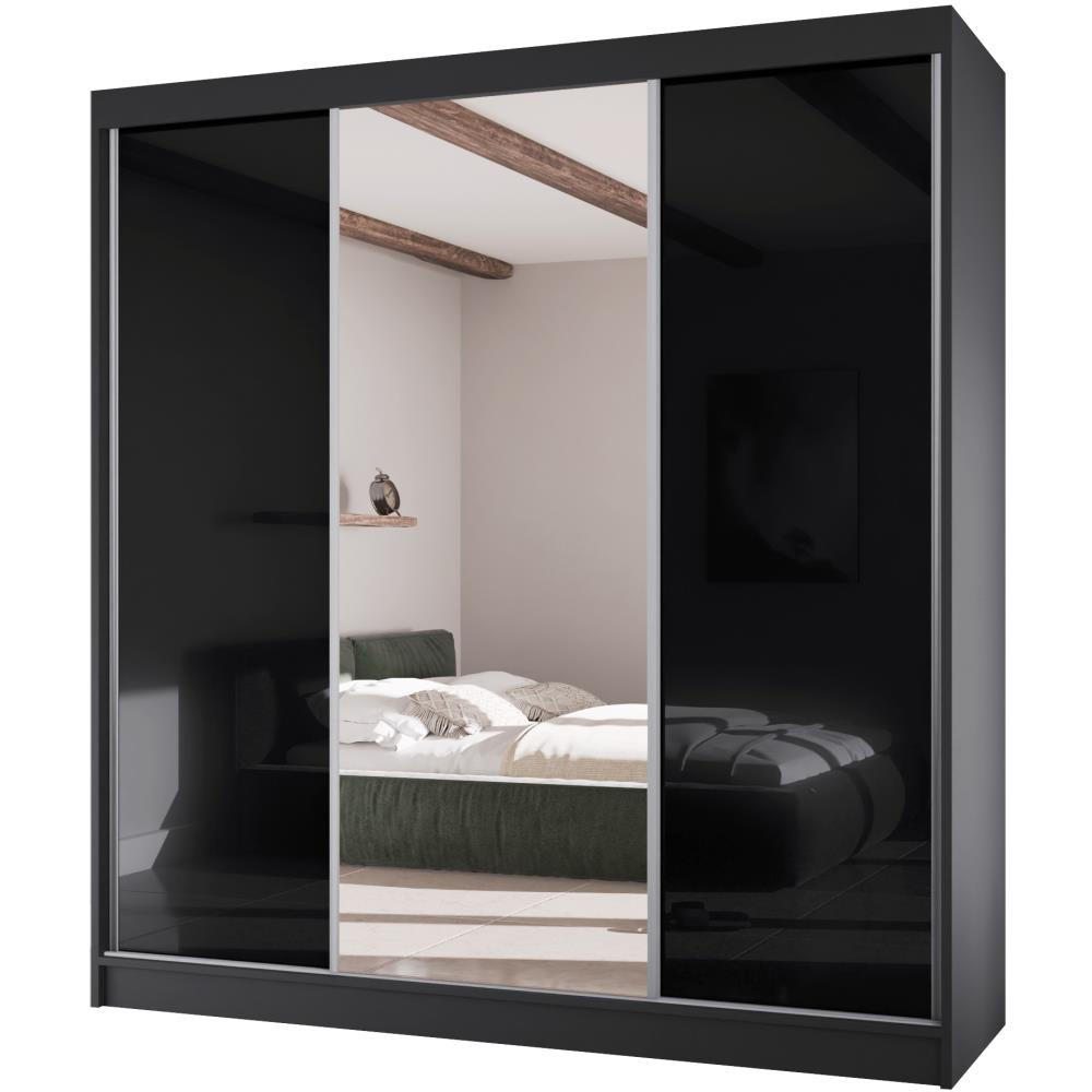 Beautysofa Schwebetürenschrank Schwarz 200x215x61 cm