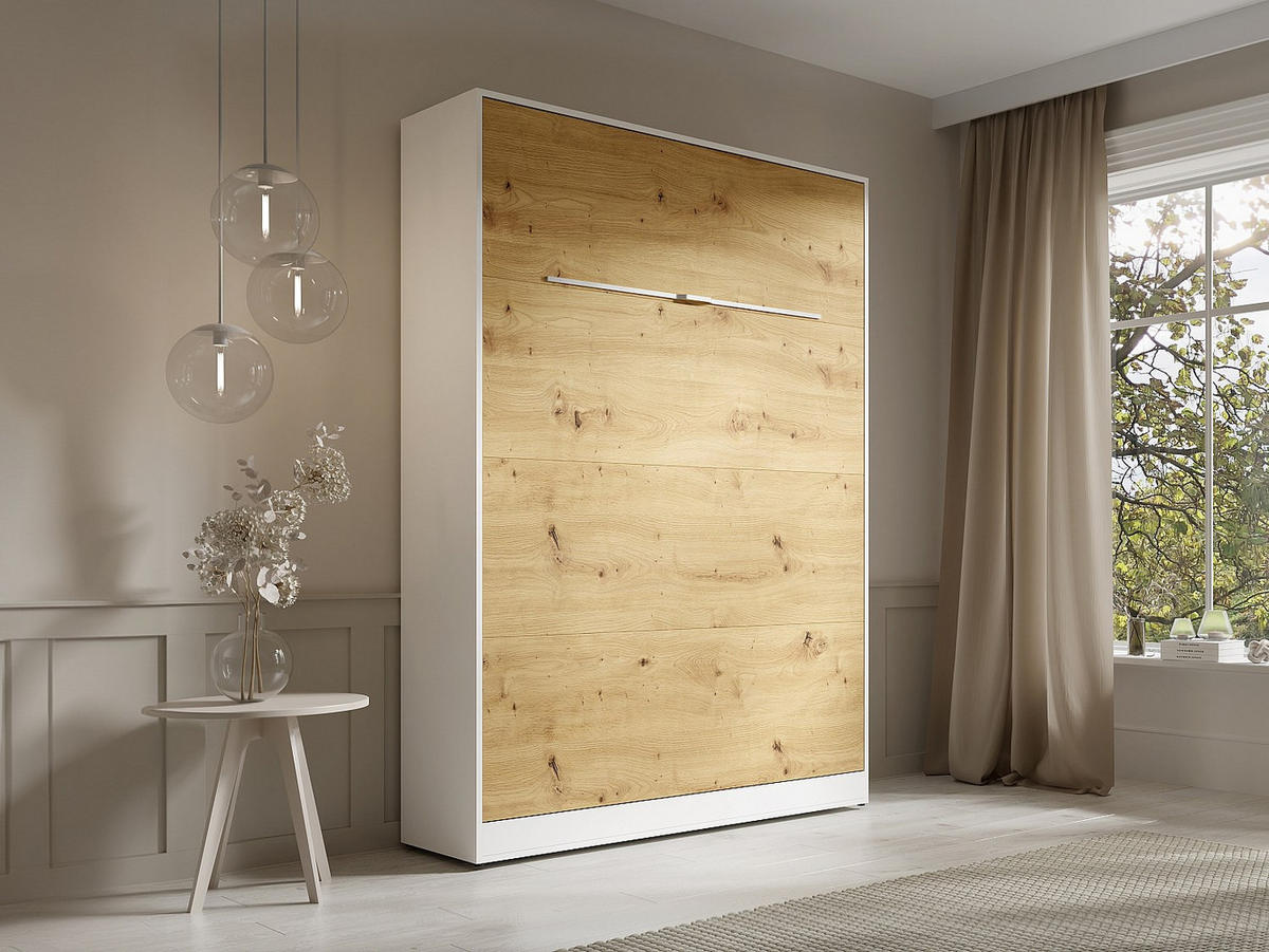 SCHRANKBETT - 2 Personen - holz - naturfarben hell, weiß Rapili - Naturfarben/Weiß, Holz (140/200cm) - Vente-Unique