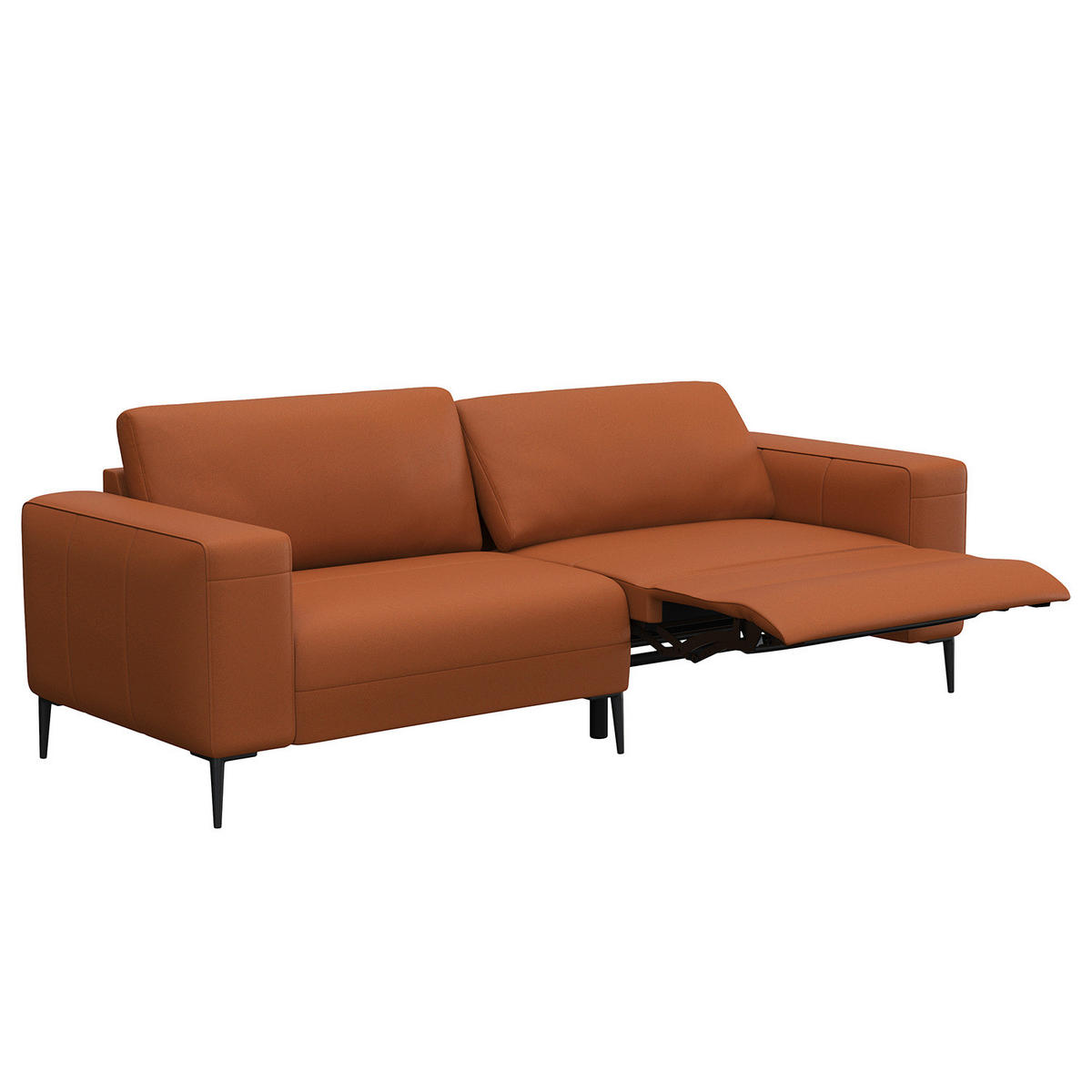 3-SITZER SOFA - Kastanienfarben/Schwarz, Leder/Metall (225/77/88cm) - home24