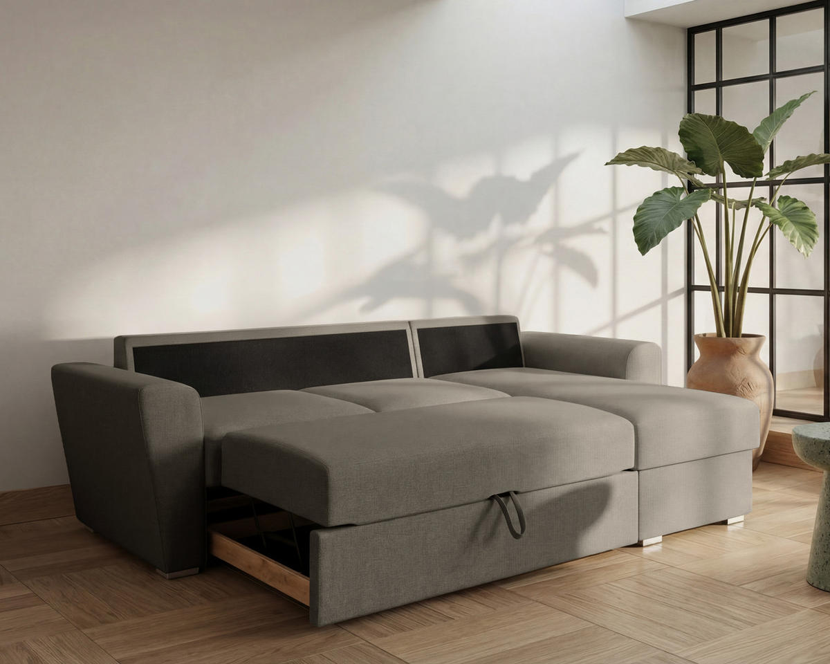 ECKSOFA Bellano Ecksofa L-Form- links oder rechts montierbar, grau - Grau, Holz (243/156cm) - Homesy