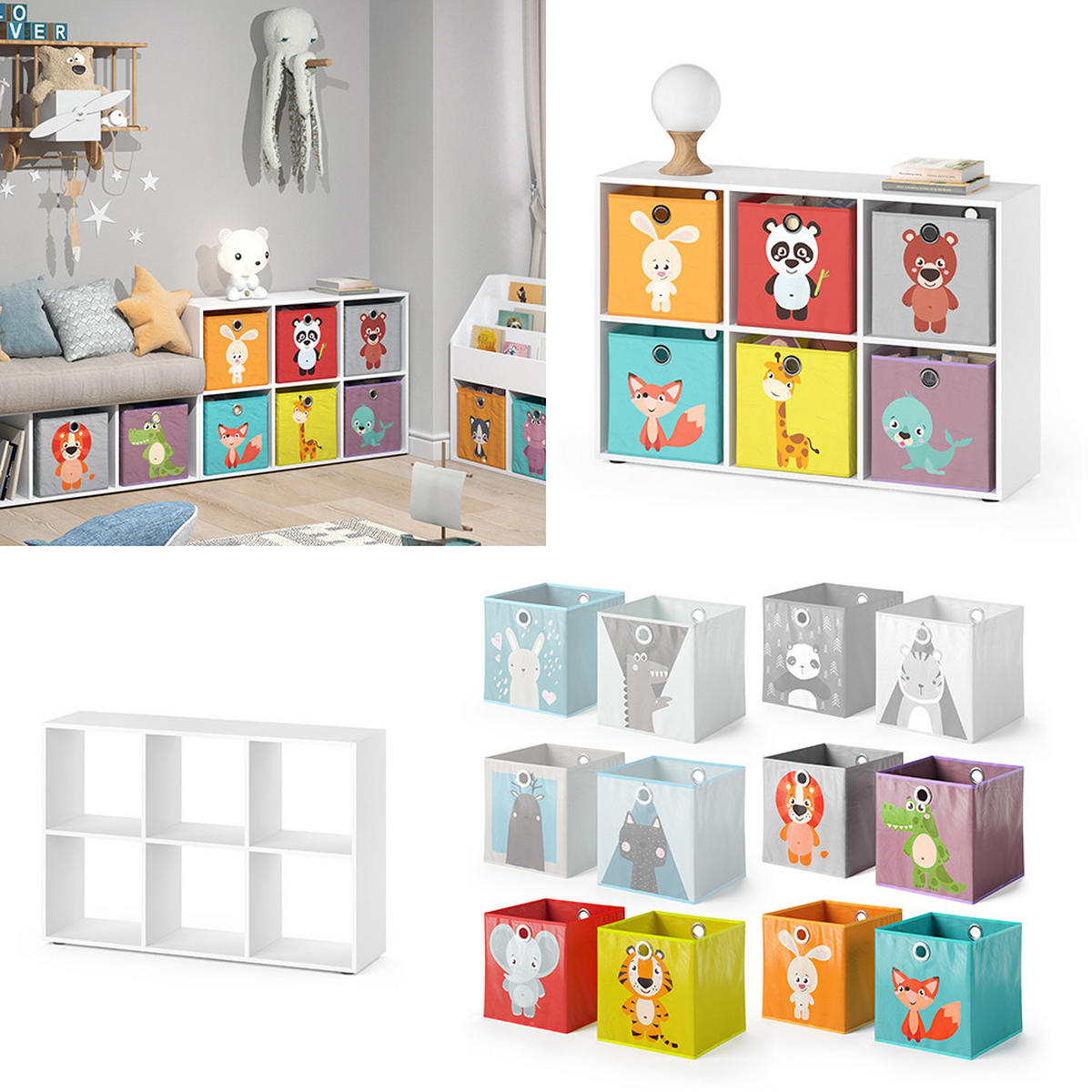 KINDERREGAL Weiß 72 x 107.8 cm mit 6 Faltboxen - Weiß, Holzwerkstoff (72/107.8/29cm) - Vicco