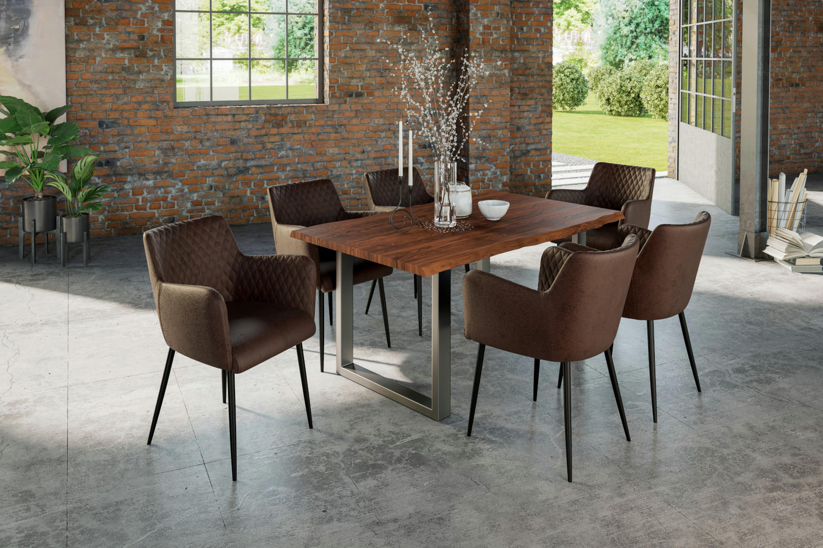 ESSTISCH LAUREN - Silberfarben/Nussbaumfarben, Holz/Metall (90/180/77cm) - SAM